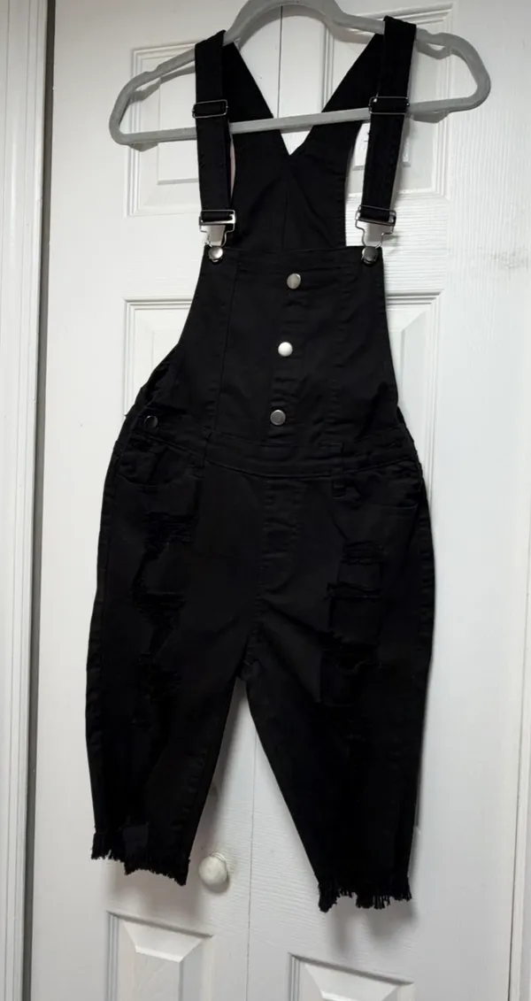 American Bazi Distressed Black Denim Overalls Shorts - Size M - Image 15