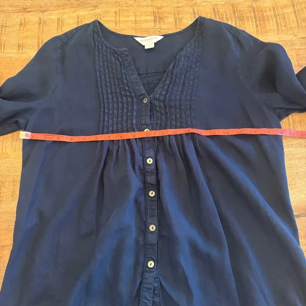 Monsoon Linen Button Tunic Top 6 Pintuck Roll Tab Sleeve Coastal‎ Nautical Beach - Image 9