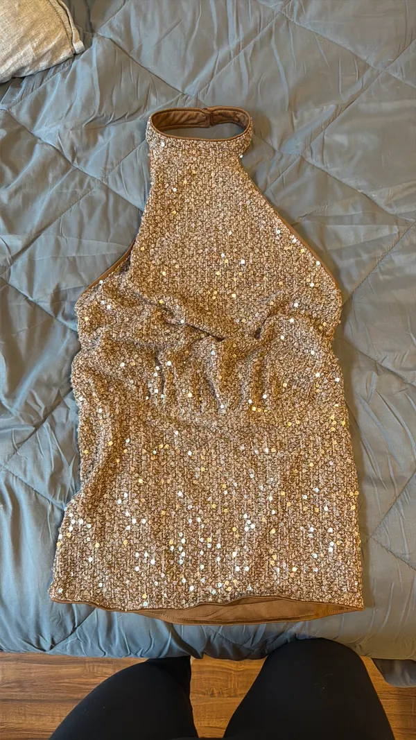Brown Dress Gold Size M - Image 2