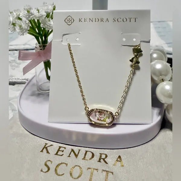NEW Loveshackfancy X Kendra Scott Elisa Pink Bloom Floral Bow Necklace Heirloom - Image 2