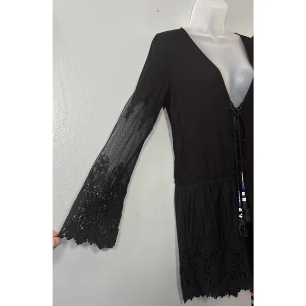 Young Fabulous & Broke Shorts Romper Size Small Black Lace Up Renaissance Gothic - Image 2