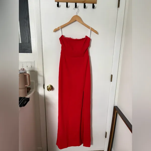 Lulus Memorably Iconic Red Strapless Lace Bustier Maxi Dress Size Small Formal - Image 4