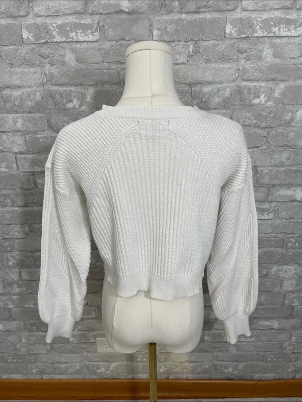 Lulus Perfect Layers Pointelle Balloon Sleeve Cropped Sweater - Image 4