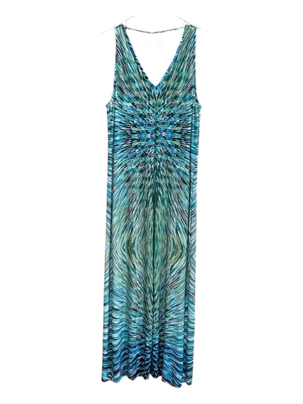 Cato Teal & Green Patterned V-Neck Maxi Dress - Image 3