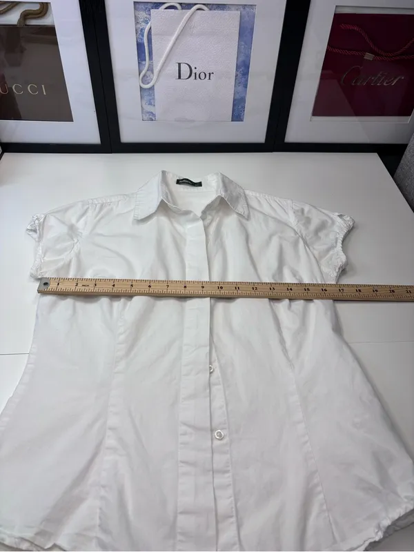 Lefties Zara Crisp White Short Cap Sleeve Button Down Cotton Blouse Size M MEX28 - Image 3