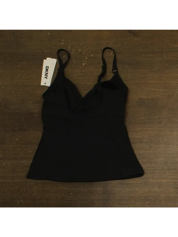 DKNY Womens O-Ring-Trim Crossover Ruched Tankini Top Swim DIMKS208 Black S - Image 2