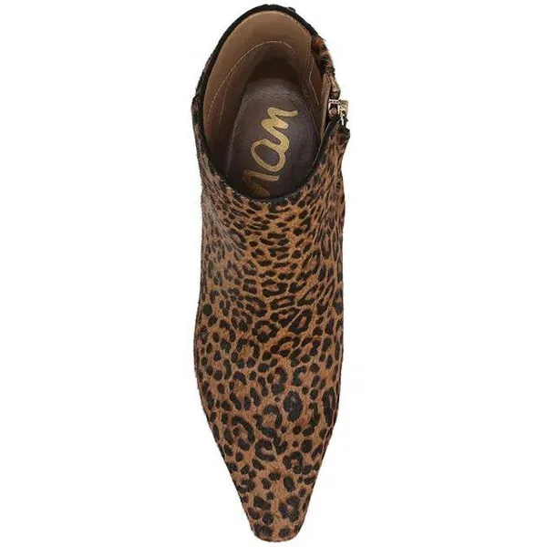 Sam Edelman Saige Leopard Cow Hair Ankle Boots Pointed Toe Block Heel 9.5M - Image 13