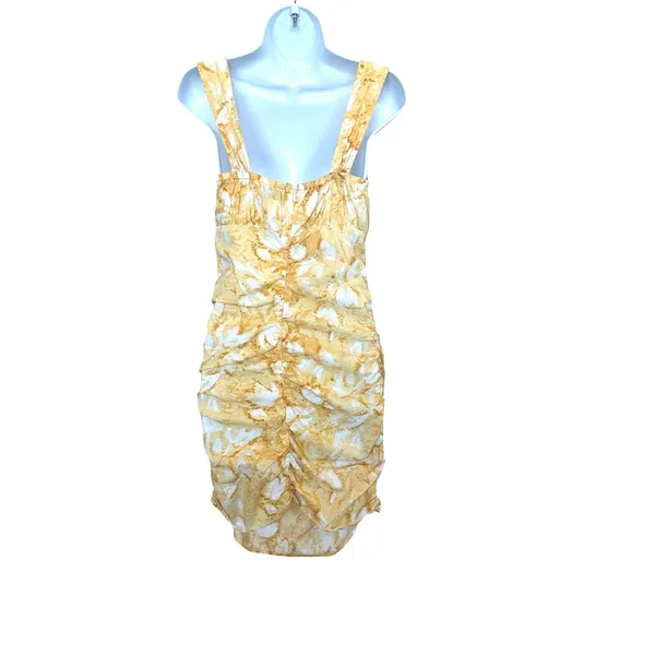 Louna Yellow Floral Ruched Mini Slip Dress XS Cotton Vacation Designer $200 - Image 10