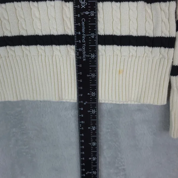American Living Sweater Womens Large Ivory Blue Striped Cable Knit Turtleneck - Image 7