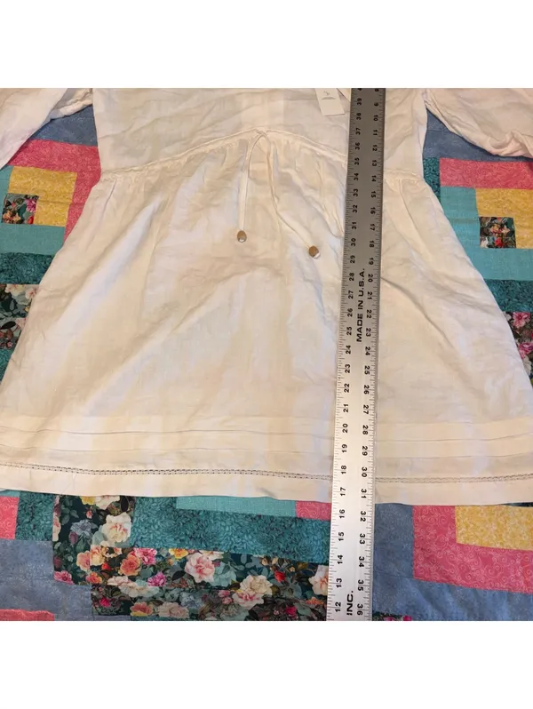 Zara NWT $59 Bright White 52% Linen Blend Womans M Vneck Tunic Mini Dress Size M - Image 10