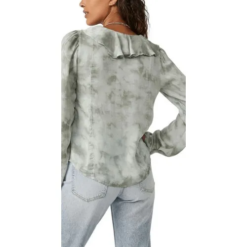 Free People Womens‎ Sascha Ruffled Frill Long Sleeve Blouse Muted Green Medium - Image 4