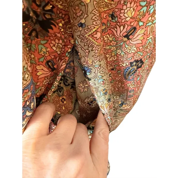 Paani Mini Dress Women Small‎ Tan Gold Metallic NWT Boho Floral Tassel Festival - Image 7