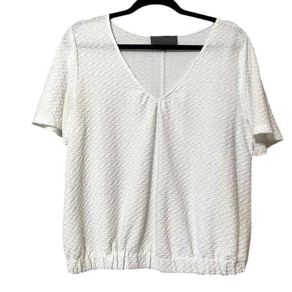 Sunday In Brooklyn White Textured Short Sleeve V Neck Sweater Womens M Top - Image 2