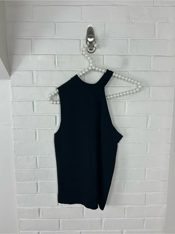 Zara Black Knit One Shoulder Tank Top Size M - Image 6