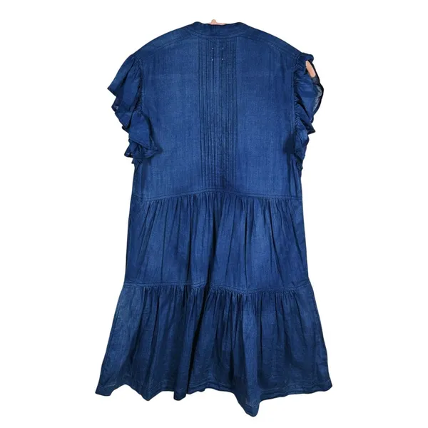 La Vie Rebecca Taylor Tiered Denim Dress Size XS Blue Boho Cottage Western - Image 3