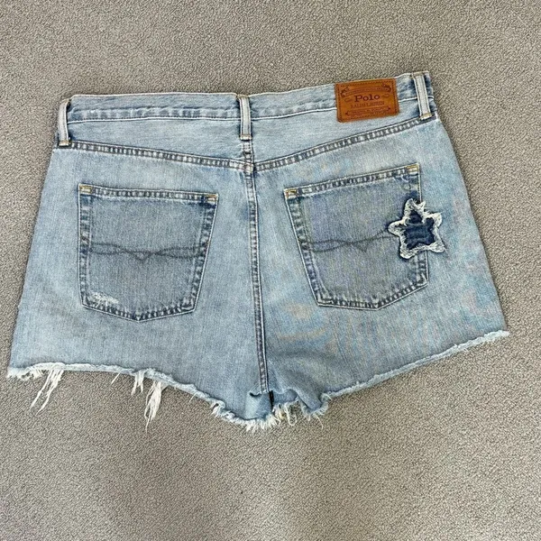 Polo Ralph Lauren‎ Distressed Star Patch Crosby Denim Shorts Blue Size 32 - Image 4