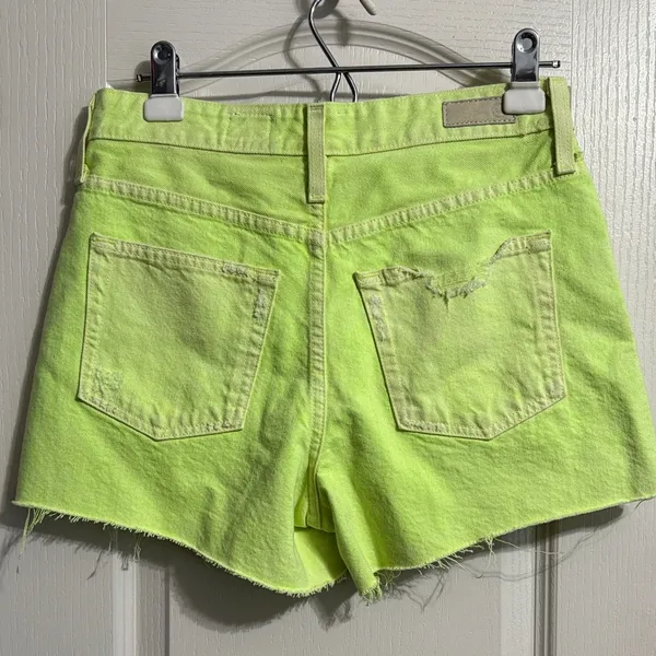 💙💖‎ AG Adriano Goldschmied Alexxis Neon Green High Rise Wedgie Cutoff Shorts - Image 3