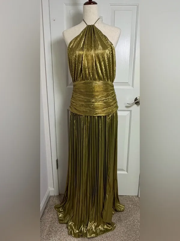 Metallic Gold High-Slit‎ Maxi Dress - Image 4