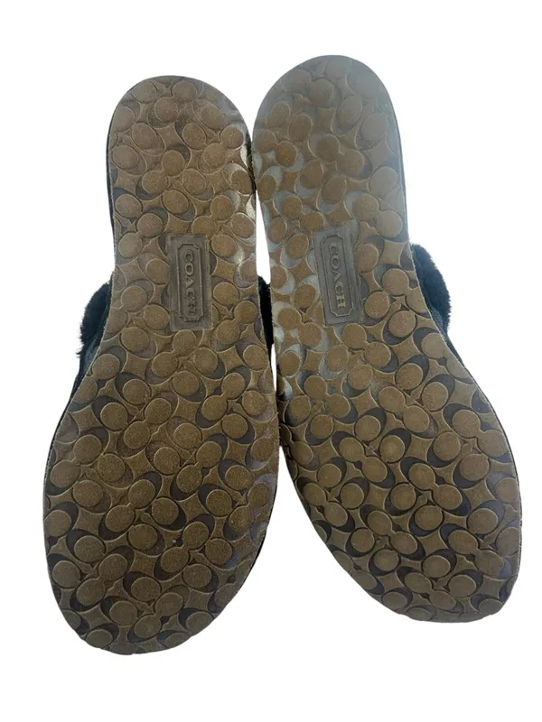 Vintage Coach Poppy Jayda Black Signature C Jacquard Fur Slippers Bows Y2K - Image 4