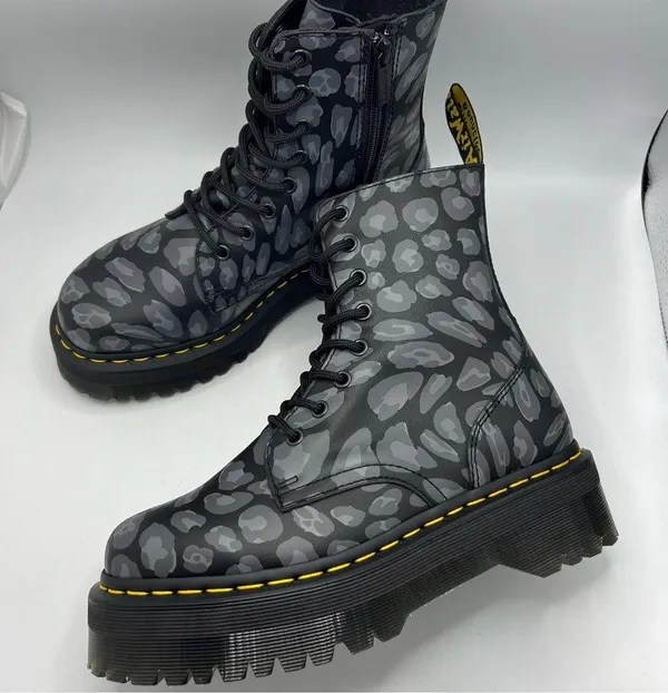 Dr Martens Jadon Black Distorted Leopard Backhand Platform Boots Size US 8 EU 39 - Image 2