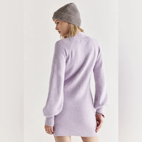 Miami Francesca’s Rosemary Mock Neck Fuzzy Sweater Mini Dress Soft Lilac‎ medium - Image 2