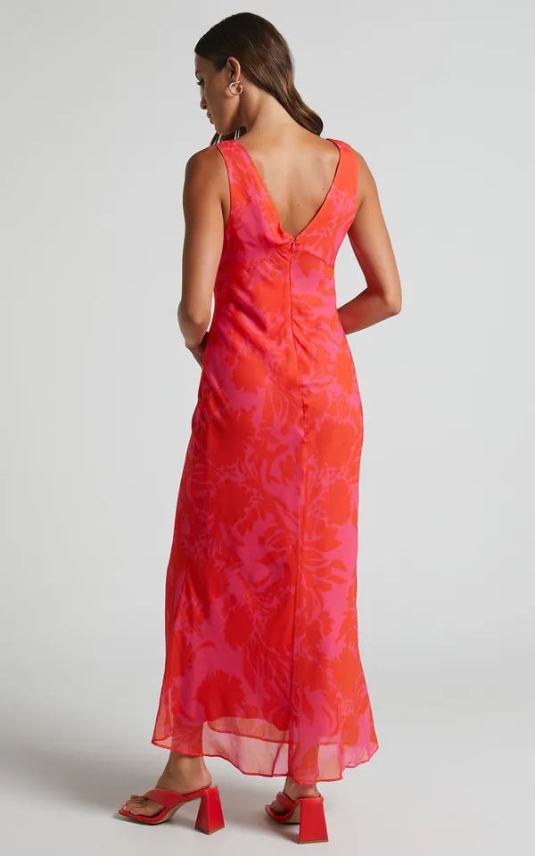 New Showpo Jodie Midi Dress V Neck Slip Dress In Pink Floral Size M MSRP $109 - Image 6