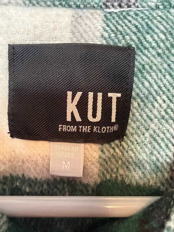 Kut from the Kloth Luciana Green Plaid Cropped Shirt Jacket Shacket Size M - Image 6