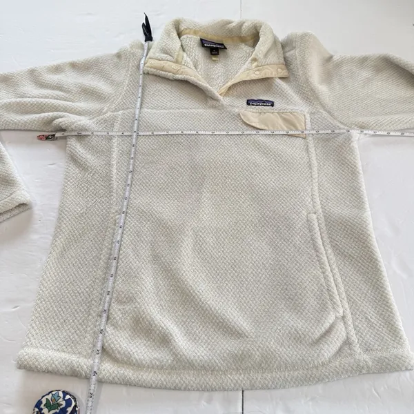 Patagonia Re Tool Ivory Cream Snap‎ Pullover Fleece Fuzzy Jacket Size MEDIUM - Image 8