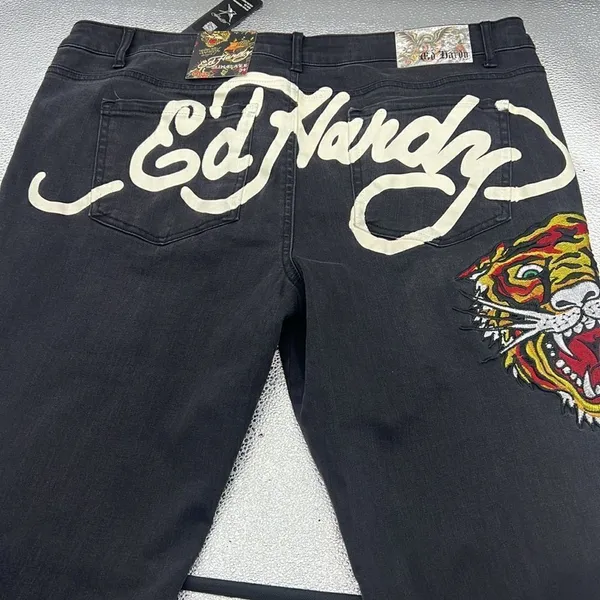 Ed Hardy faded black slim flare tiger jeans size 34 - Image 2