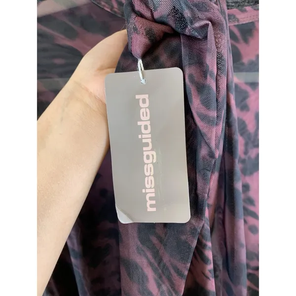 Missguided Mesh Maxi Dress Size S Pink Animal Print Henley Button Long Sleeve - Image 7