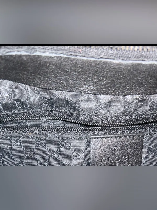 Gucci Vintage Y2K Black Denim Web Stripe Shoulder Hobo Bag Zip Top Silver Hardwa - Image 15