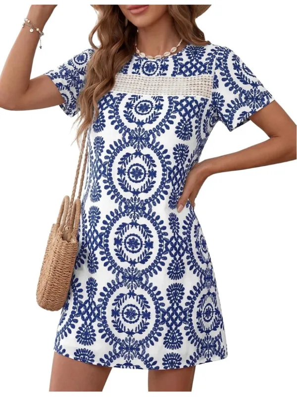 NEW Classic Hollow Out Short Sleeve Lightweight Mini Dress S - Image 4