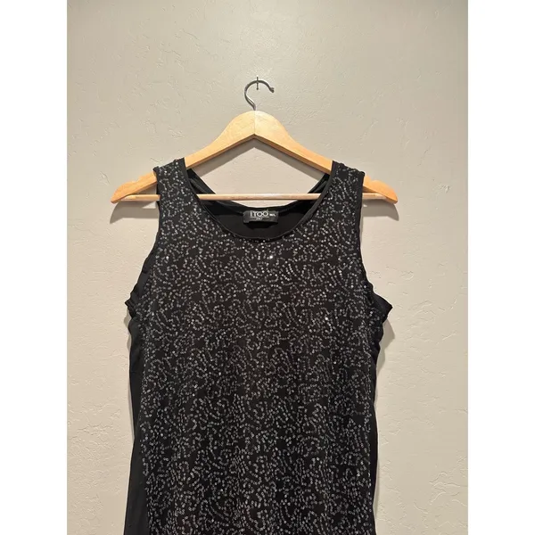 ITOO Italy Black‎ Sequin Tank Top Made in Italy Stretch Party Shirt M/L - Image 2