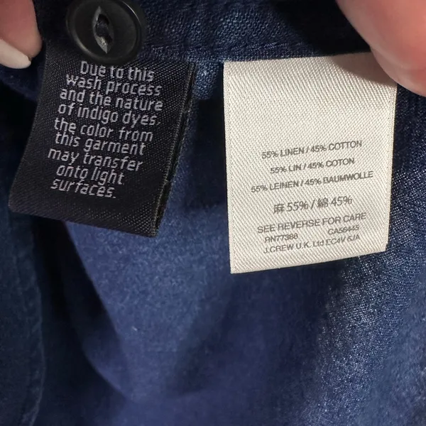 J. Crew Indigo Linen Cotton Short Sleeve Button Up Shirt Womens Small H6504 - Image 8