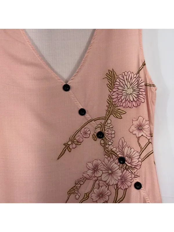 Women’s Blush Pink Floral Sleeveless Faux Wrap Maxi Dress Size Medium - Image 6