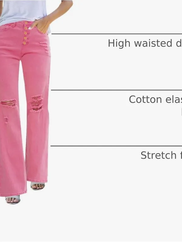 Lookbook Store Pink NWOT High-Rise Distressed Stretchy Wide-Leg Jeans - Image 3