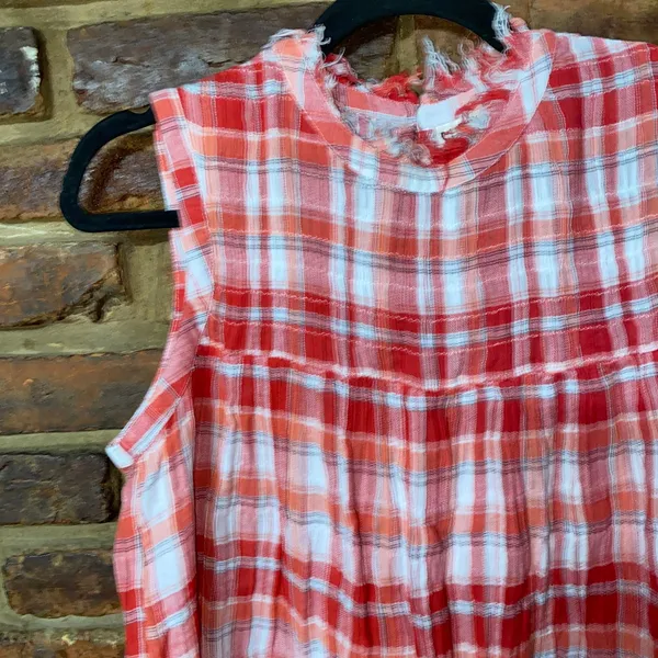 Sister Mary Red Plaid Floral Embroidered Sleeveless Top Women's Size Small - Image 2
