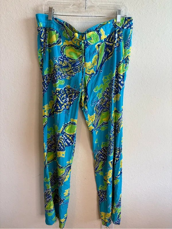 Lilly Pulitzer Turquoise Blue Palazzo Pants Size Large - Image 3