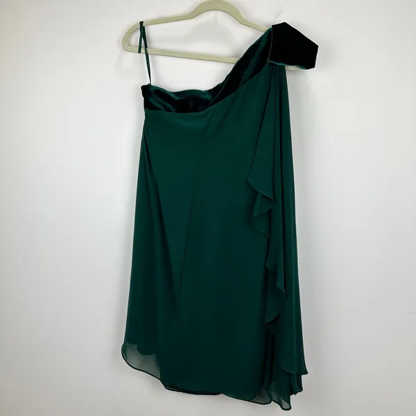 Lauren Ralph Lauren Chiffon One Shoulder Bow Velvet Dress Green Party US 6 NWT - Image 10