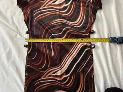 Vintage Y2K Brown Techno Wave Strappy Dress Coverup Size Medium - Image 7