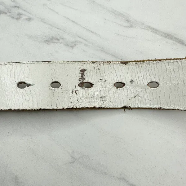 White Rhinestone Genuine Leather Belt Womens Size Large (L) ✨ - Image 7