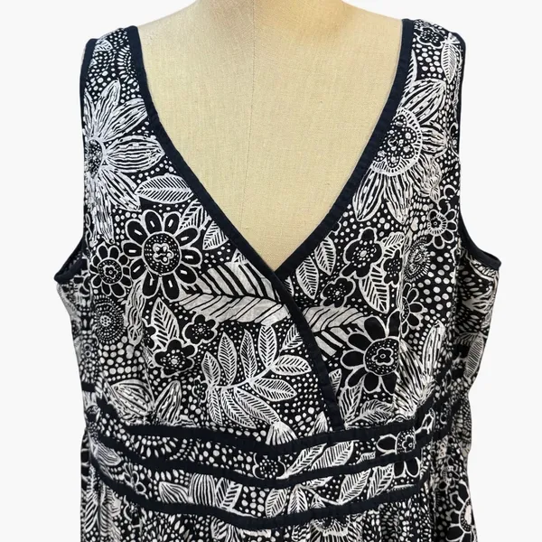 Lola P 2X Black White Floral Beaded Sleeveless‎ Cotton Dress Midi Bohemian Indie - Image 2