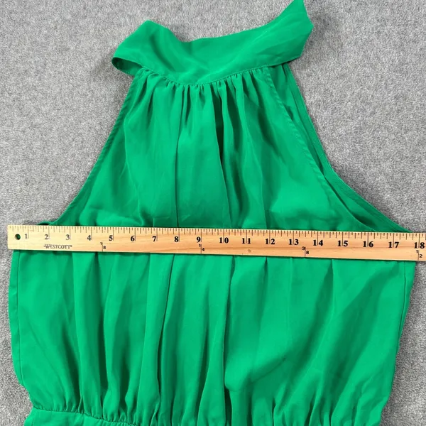 DO+BE High Neck Swing Mini Dress Size Large Green Sleeveless Bow Gathered Waist - Image 6