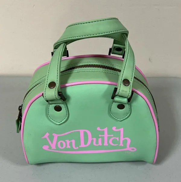 Von Dutch Mint Green Pink Mini Bowling Bag Purse Handbag Pocketbook Satchel 💚🩷 - Image 3