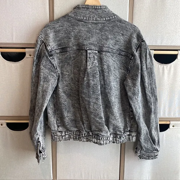 Something Navy teddy denim puff sleeve bomber jacket - Image 7