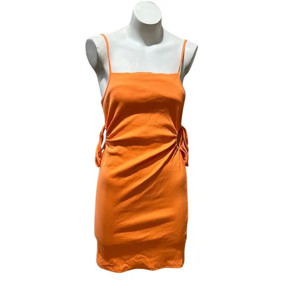 Zara Women's Orange Ribbed Mini Dress with Cutouts Size L - Image 4