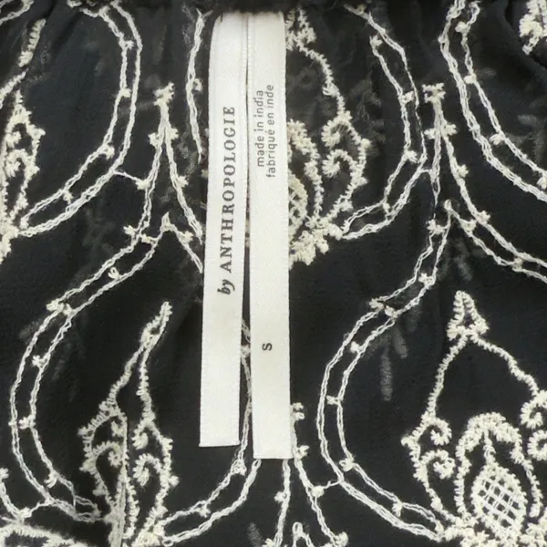 Anthropologie Black Sheer Fully Embroidered Mini Slip Dress Boho Feminine SMALL - Image 5