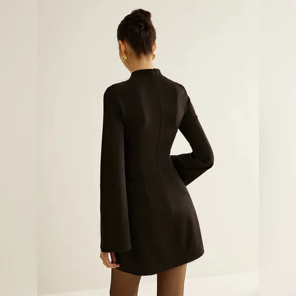 Commense Stand Collar Cinched Short Dress size small Black - Image 2