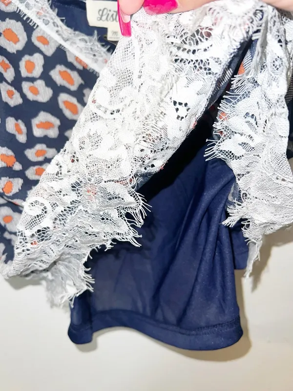 Listicle cheetah print navy orange white gray chic lace trim tank top new - Image 8