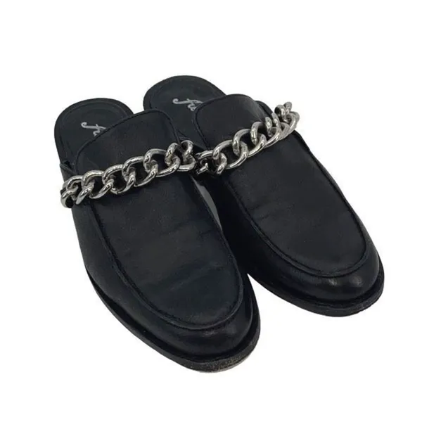 Free People Womens Leather Chain Slip-On Vida‎ Mule Loafers Black Size 37.5 - Image 2
